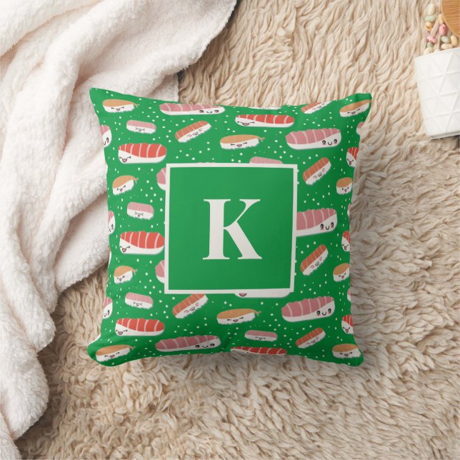 Monogram Letter Kawaii Sushi Muster Japanisches Es Kissen (Decke)