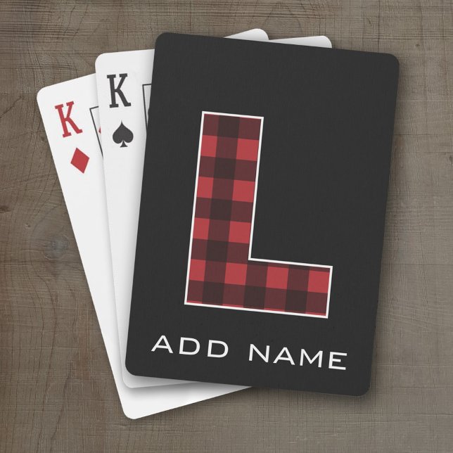 Monogram Letter L - Black and Red Buffalo Kariert Spielkarten (Personalized Playing Cards - Huge Monogram)