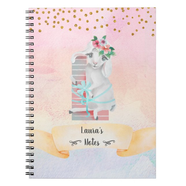 Monogram Letter L Lovely Sheep Girl Daily Study Notizblock (Vorderseite)