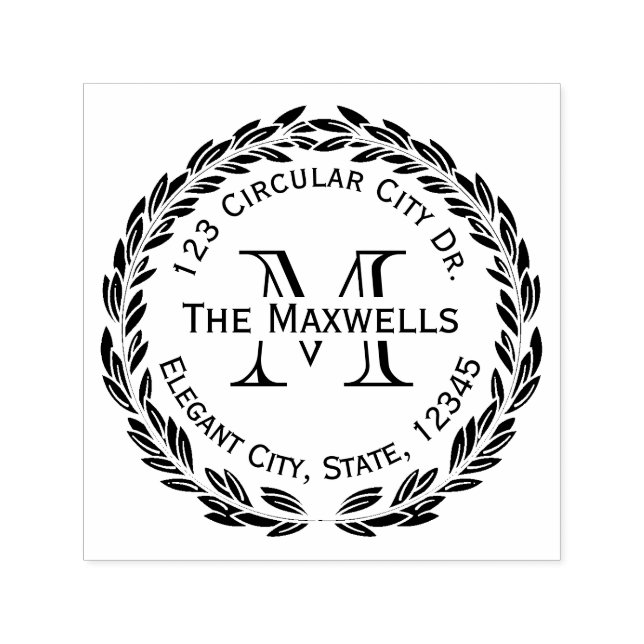 Monogram Letter Laurel Wreath Circle Address Brief Permastempel (Design)