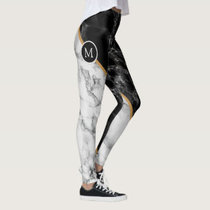 Monogram Letter Leggings Schwarz-weiß Marmor