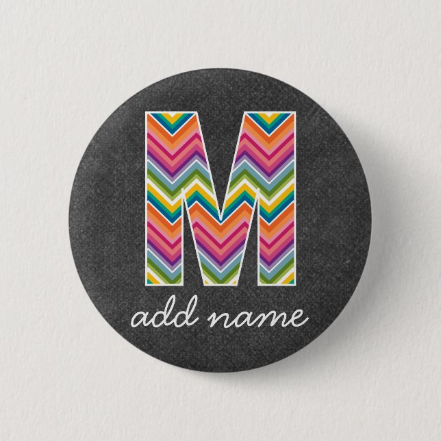 Monogram Letter M - Chalkboard and Bright Chevrons Button (Vorderseite)