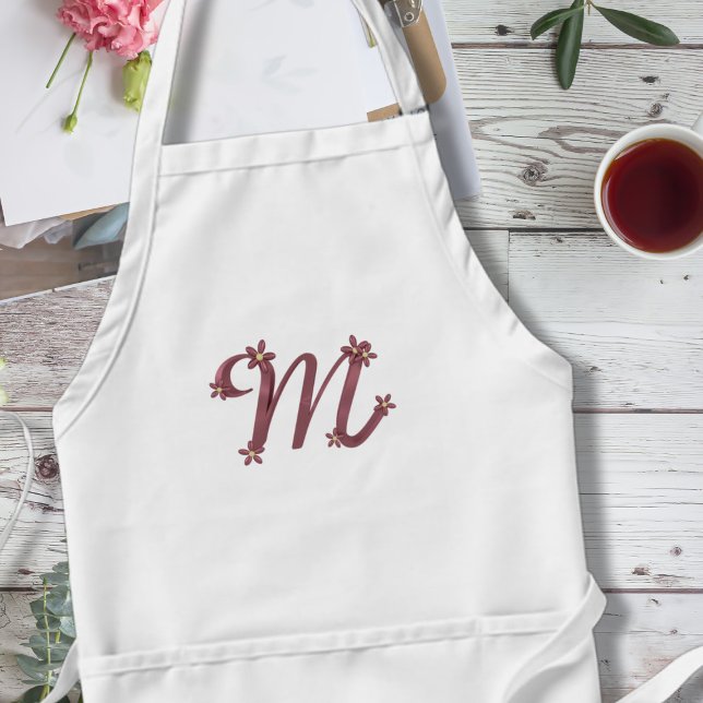 Monogram Letter M Elegante Rose Gold Floral Detail Schürze (A pretty letter M apron that's perfect for your Mom. Makes a great Mother's Day or birthday gift)