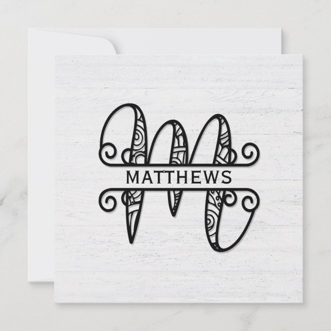 Monogram Letter M mit Familienname Mitteilungskarte (Vorderseite)