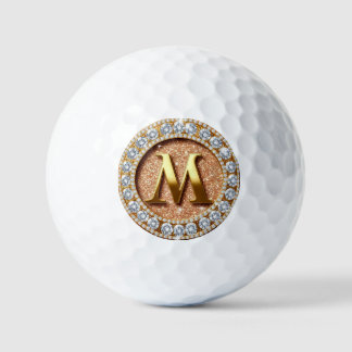 Monogram Letter M on Rose Gold Glitter Background Golfball
