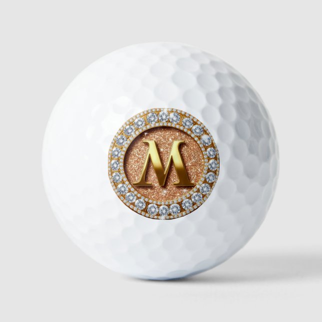 Monogram Letter M on Rose Gold Glitter Background Golfball (Vorderseite)