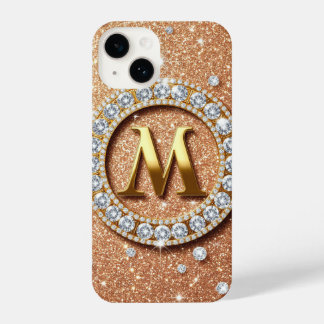 Monogram Letter M on Rose Gold Glitter Background iPhone 14 Hülle