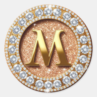 Monogram Letter M on Rose Gold Glitter Background Runder Aufkleber