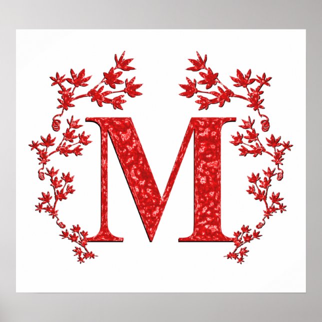 Monogram Letter M - Rote Blätter Poster (Vorne)