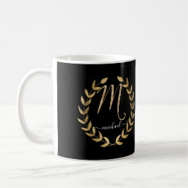 Monogram Letter M Script Black n Gold Name Kaffeetasse
