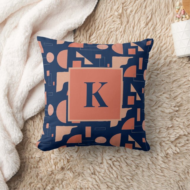 Monogram Letter Modernes Abstrakt geometrisches Mu Kissen (Decke)