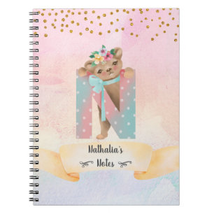 Monogram Letter N Baby Bear Girl Daily Study Notizblock