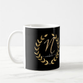 Monogram Letter N Black n Gold Script Name Kaffeetasse