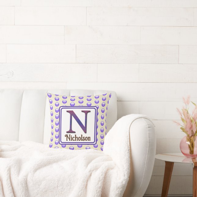 Monogram Letter N Initial Blue Polka Dot Keepake Kissen (Liege)