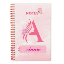Monogram Letter Notebook - rosa Princess Design