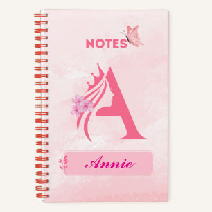 Monogram Letter Notebook - rosa Princess Design Notizbuch