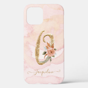 Monogram Letter O Floral Script Gold Aquarell Case-Mate iPhone Hülle