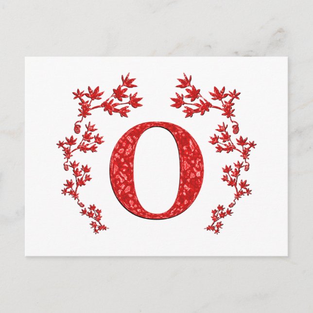 Monogram Letter O Red-Blätter Postkarte (Vorderseite)