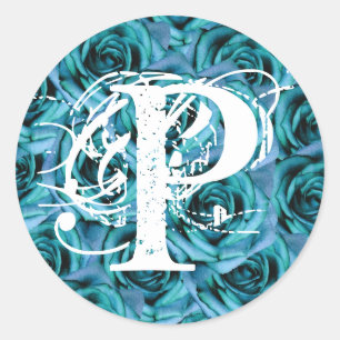 Monogram Letter P Blue Rose Aufkleber