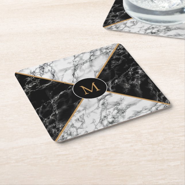 Monogram Letter Paper Untersetzer Schwarz-weiß Mar (angewinkelt)