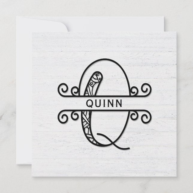 Monogram Letter Q mit Familienname-Note-Karte Mitteilungskarte (Vorderseite)