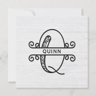 Monogram Letter Q mit Familienname-Note-Karte Mitteilungskarte