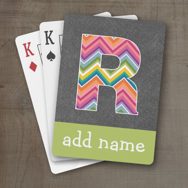 Monogram Letter R - Chalkboard and Bright Chevrons Spielkarten (Personalized Playing Cards - Huge Monogram)