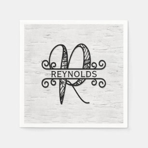 Monogram Letter R mit Familienname Serviette