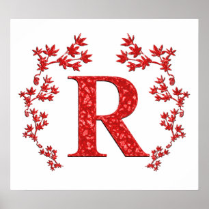 Monogram Letter R - Rote Blätter Poster