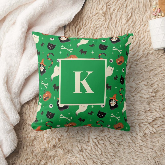 Monogram Letter Retro Halloween Hexenmuster Kissen (Decke)