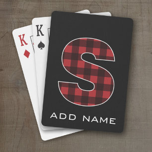 Monogram Letter S - Black and Red Buffalo Kariert Spielkarten