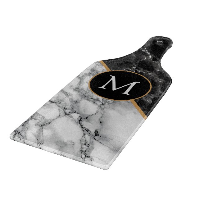 Monogram Letter Schwarz-weiß Marbour Cutting Board Schneidebrett (Ecke)