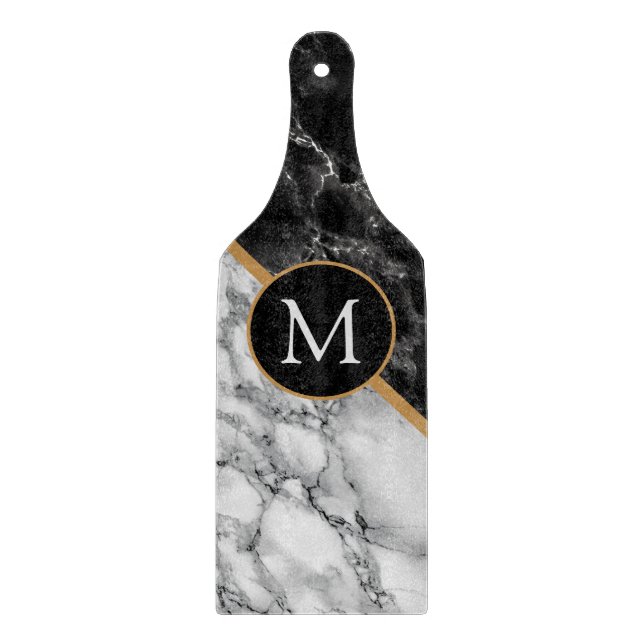 Monogram Letter Schwarz-weiß Marbour Cutting Board Schneidebrett (Vorderseite)