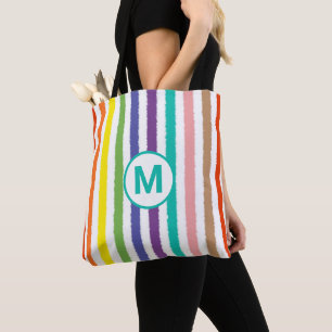 Monogram Letter Summer Beach Fun Rainbow Strip Tasche