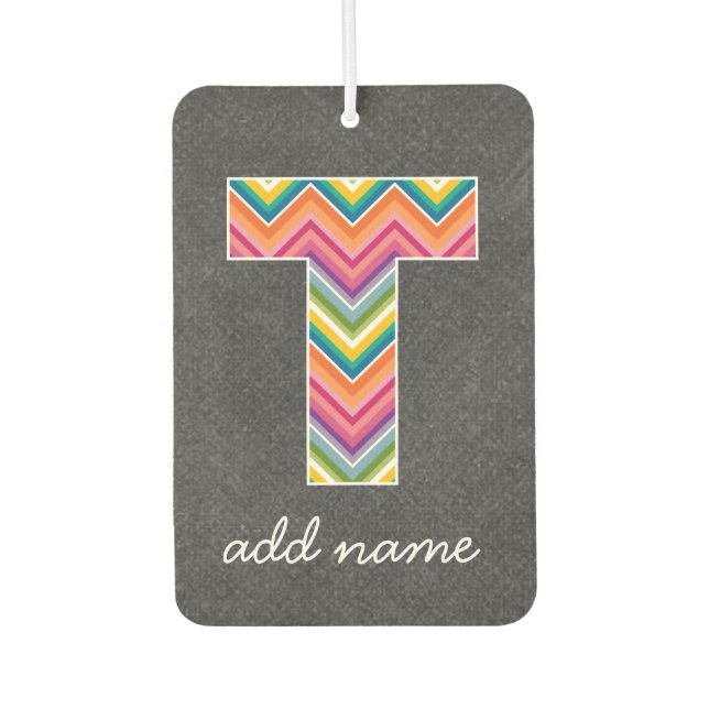 Monogram Letter T - Chalkboard and Bright Chevrons Autolufterfrischer (Vorderseite)