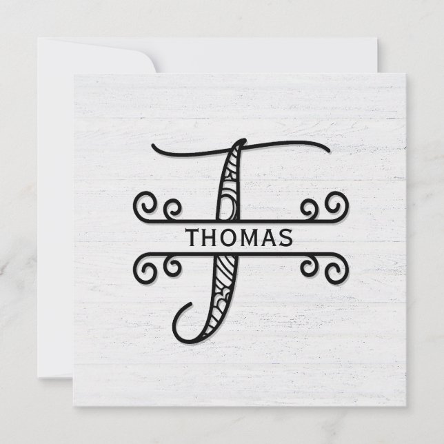 Monogram Letter T mit Familienname Mitteilungskarte (Vorderseite)