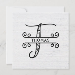 Monogram Letter T mit Familienname Mitteilungskarte