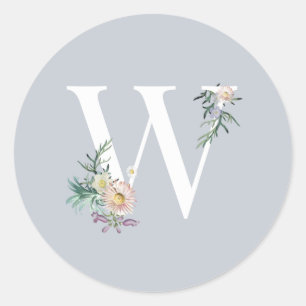 Monogram Letter W Floral Custom Wedding Runder Aufkleber