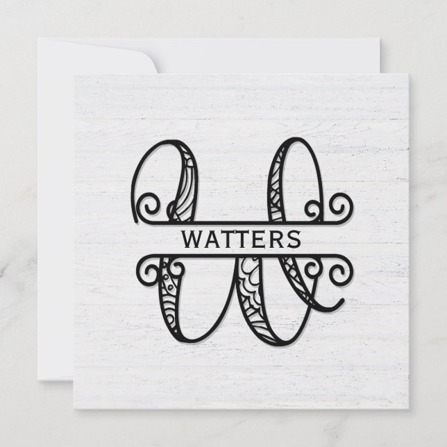 Monogram Letter W mit Familienname Mitteilungskarte (Vorderseite)