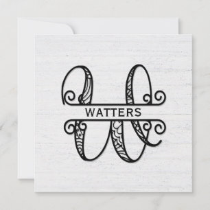 Monogram Letter W mit Familienname Mitteilungskarte