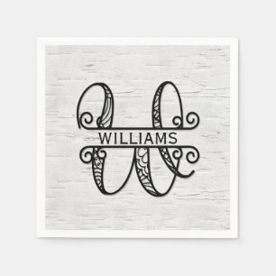 Monogram Letter W mit Familienname Serviette