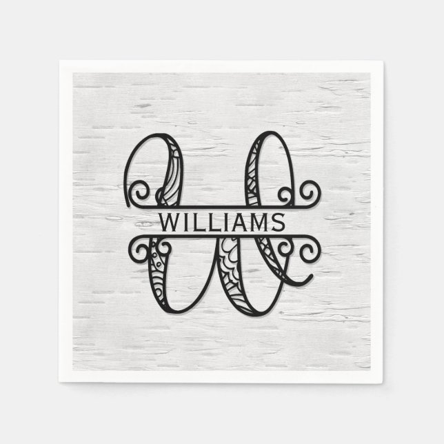 Monogram Letter W mit Familienname Serviette (Vorderseite)