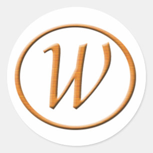 Monogram Letter W Wood look Runder Aufkleber