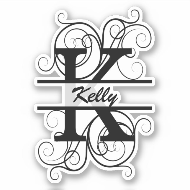 Monogram letter with swirls ; space for your name aufkleber (Vorderseite)