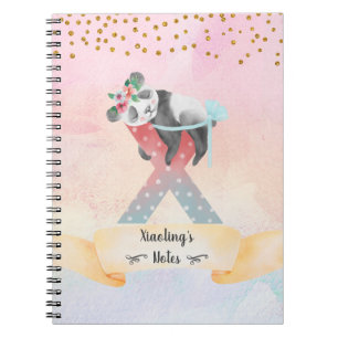 Monogram Letter X Baby Panda Girl Daily Diary Notizblock