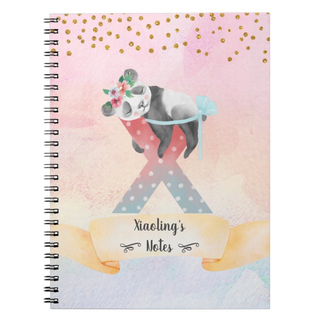 Monogram Letter X Baby Panda Girl Daily Diary Notizblock (Vorderseite)