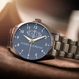 Monogram letters Elegant typography Navy Blue Armbanduhr