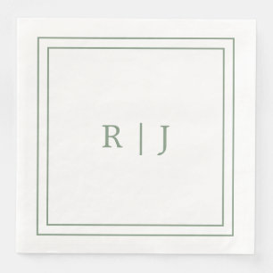 Monogram Letters Initial Sage Green Simple Wedding Serviette