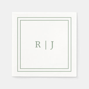 Monogram Letters Initial Sage Green Simple Wedding Serviette