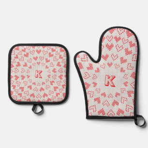Monogram Liebe Heart Ugly Christmas Sweater Ofenhandschuh & Topflappen-Set